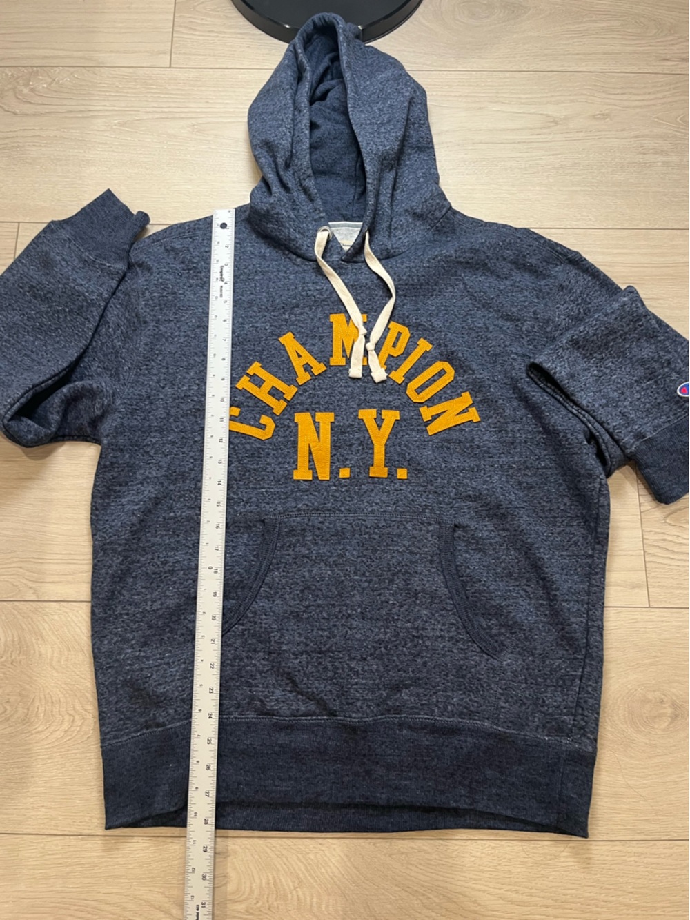 Champion Men's Navy Hoodie with Gold 'Champion N.Y.' Logo size large - Picture 3 of 6
